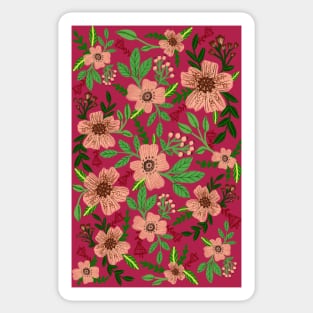 Majenta and peach colored flower pattern Sticker